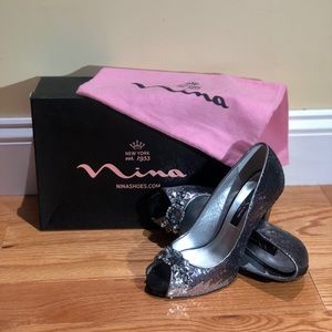 Nina Black/Pewter sequin rhinestone shoes